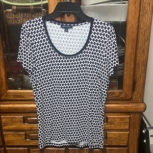 Tommy Hilfiger Blue and White Geometric Short Sleeve Top